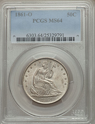 Click image for larger version

Name:	1861-O 50c WB-101 Die Pr-7 PCGS MS64 Obverse w Holder.jpg
Views:	55
Size:	168.2 KB
ID:	224493